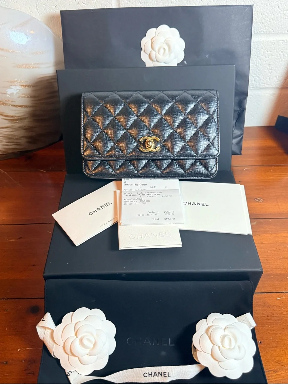 CHANEL Black Quilted Wallet with Gold CC Turn-Lock